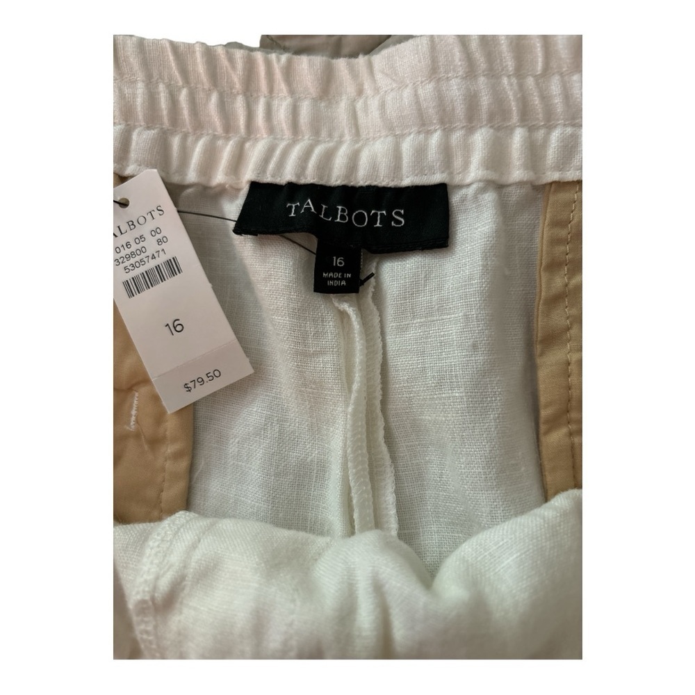 TALBOTS linen pants, size 16, white, pull-on with elastic waist. Coastal Beach . - Picture 3 of 5